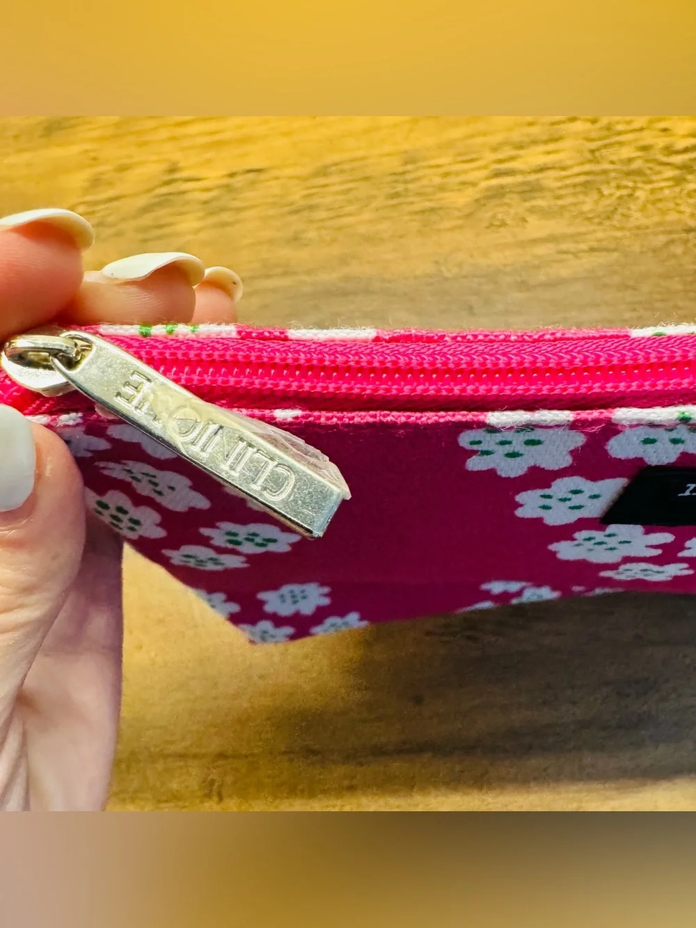 Marimekko x Clinique Pink White Green Floral Canvas Cosmetic Makeup Bag Pouch